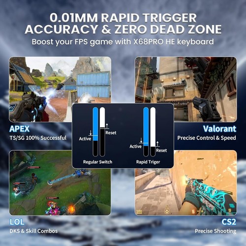 ATTACK SHARK X68PRO HE 8KHZ RGB Rapid Trigger Bezprzewodowa klawiatura, przełącznik magnetyczny - Zdjęcie 14 z 37