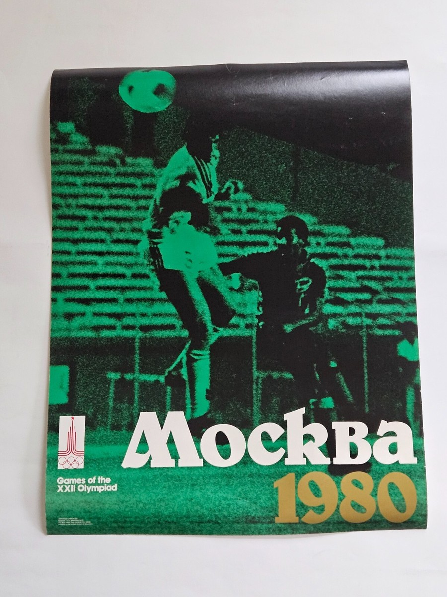 VINTAGE 1980 MOSCOW OLYMPICS EMBOSSED POSTER ~ Mens Soccer 20x26