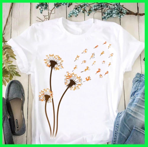 Corgi Flower Fly Dandelion Funny Dog Lover For Mom Men Kids T
