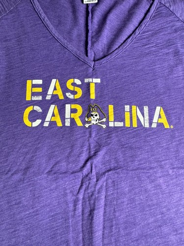 East Carolina Pirates Women's T-shirt Sz L Purple Yellow V Neck Loose Venley - Picture 3 of 11