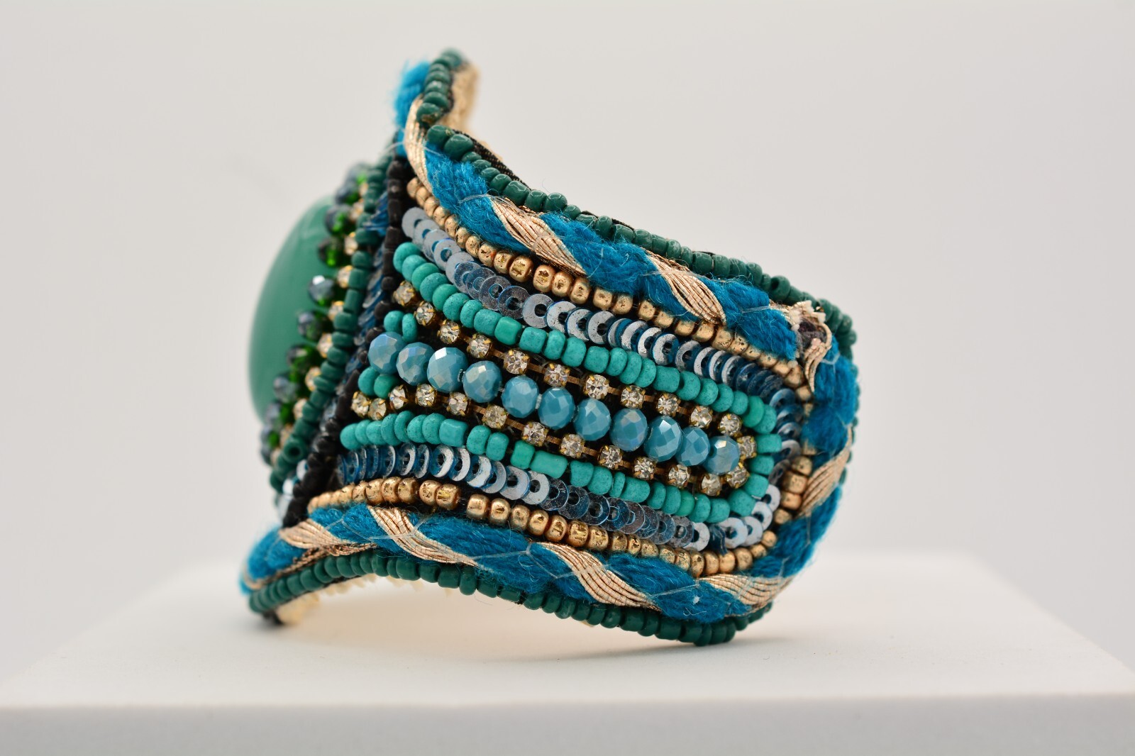 Beaded Cuff Bangle Bracelet Sequin Rhinestone Cry… - image 7