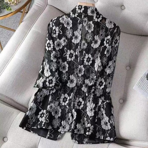 Women Floral Lace Blazer Suit Jacket Coat 3/4 Sleeve Slim Fashion Office Party - Picture 5 of 7