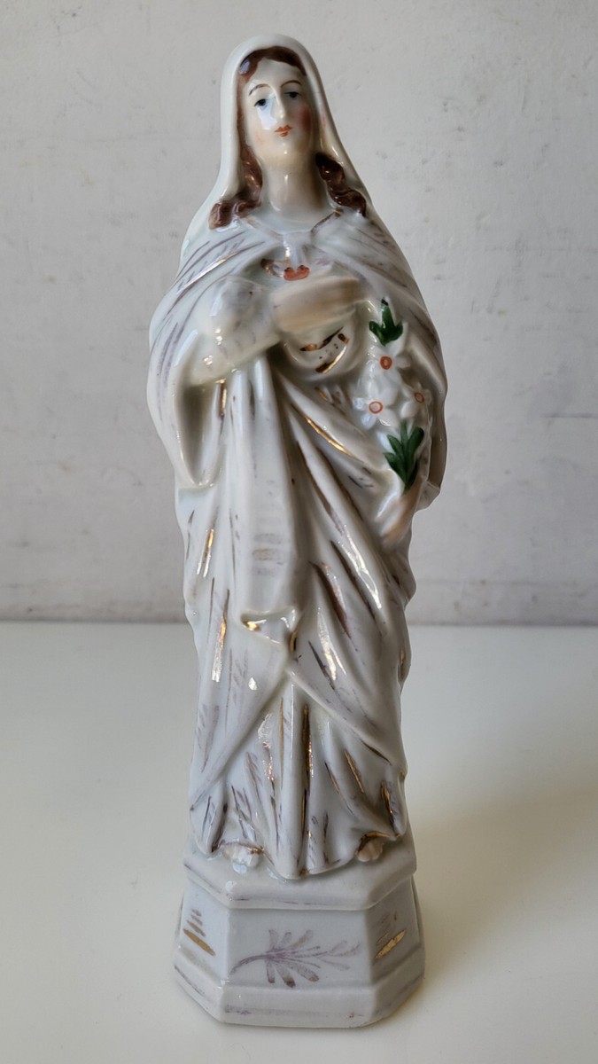 STATUE STATUETTE VIERGE Marie à l'enfant en porcelaine de paris XIX ème