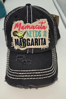 KBETHOS Mamacita Needs A Margarita Black Distressed Baseball Cap Hat NWT