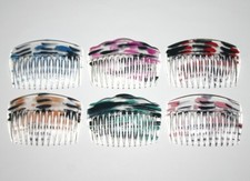 Women Hair Side Comb Colorful Abstract Stripe Clear Transparent Made in France