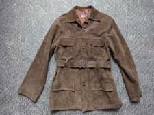 vintage NORFOLK belted SUEDE cowhide leather 40R brown WESTERN sherlock coat
