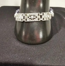 Cookie Lee Purple Beaded and Clear Rhinestone Stretch Bracelet Silver Tone