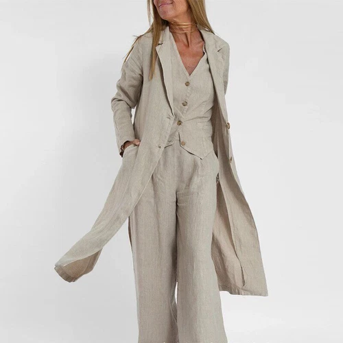 Women's suit jacket vest/top+pants new patchwork cotton linen casual set - Bild 2 von 34