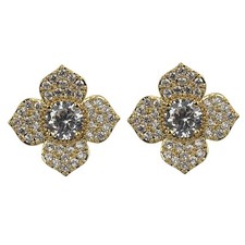 Cubic Zirconia Flower Petal Stud Earrings Bling Sparkly Crystals