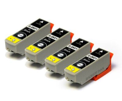 4x Tintenpatronen schwarz kompatibel mit Epson 26XL Eisbär Tinte T2621 T2601