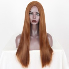 Orange Wig Women Long Straight Heat Resistant Synthetic Hair Cosplay Middle Part