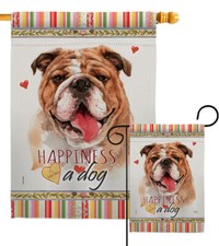 Bulldog Happiness Garden Flag Animals Dog Decorative Gift Yard House Banner
