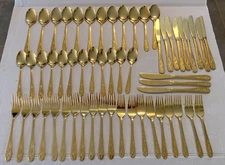 Vintage 56 Pc Rogers Gold Electroplate Stainless Flatware Korea