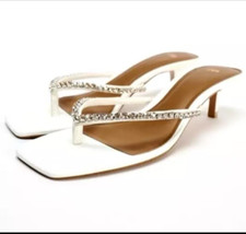 BNWT ZARA RHINESTONE KITTEN HEEL TOE POST SANDALS Bloggers Sz 5/38 with DUSTBAG