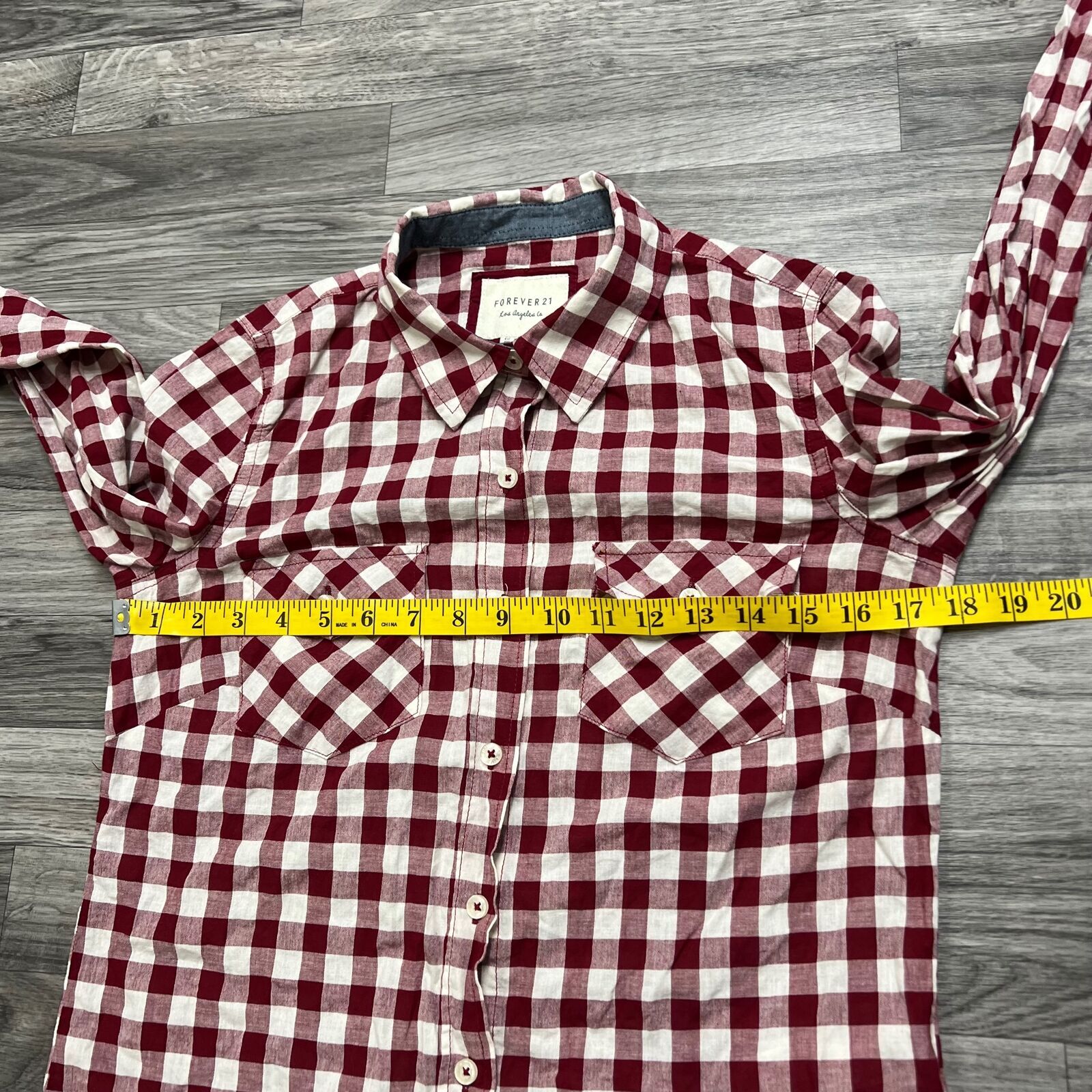 FOREVER 21 Button Down Collared Red Plaid Casual … - image 9