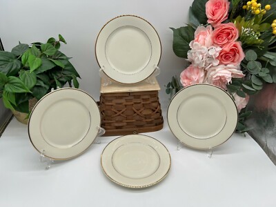 Johann Haviland China Bavaria 4 Elegance Salad Plates Ivory Gold Band 7 5/8''