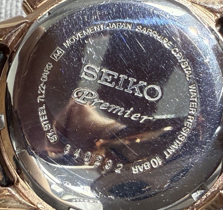 Seiko Premier Kinetic Black & Rose-Gold Color Chronograph Men's