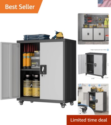 31.5''H Metal Storage Cabinet with Wheels, Garage Storage Cabinet with Lock, ...