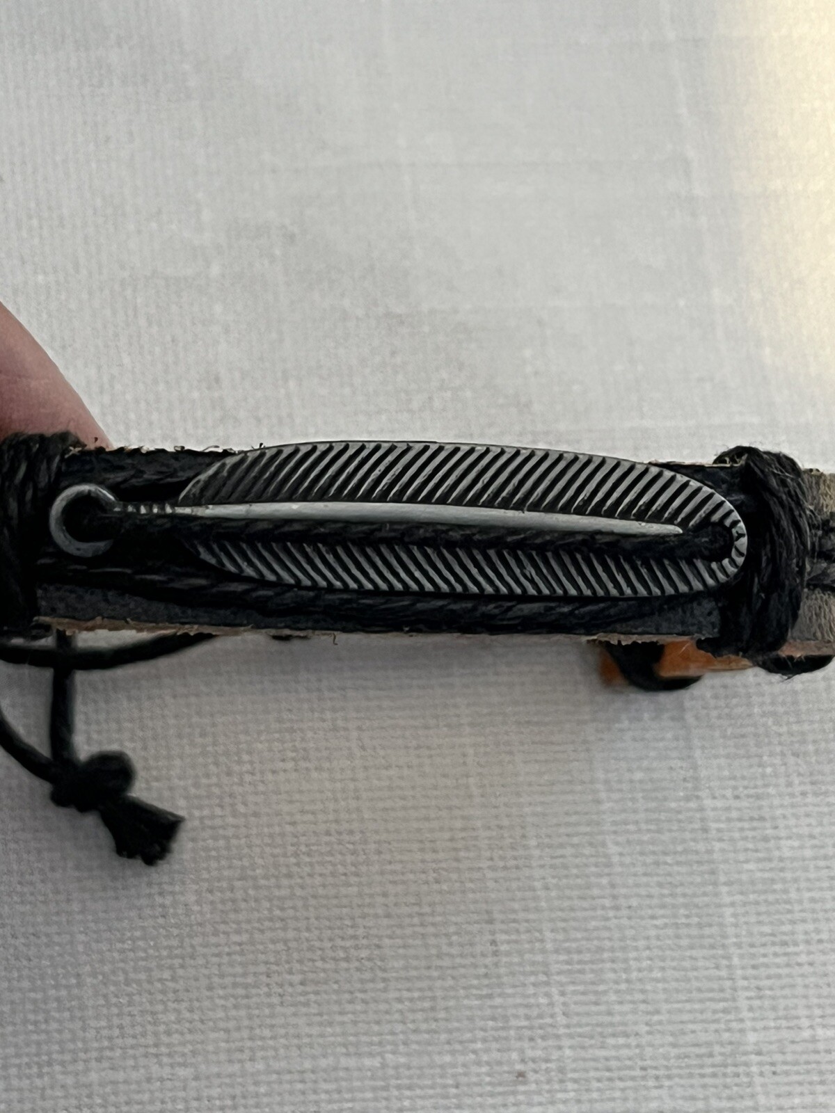Leather Bracelet With Drawstring Closure And Meta… - image 2