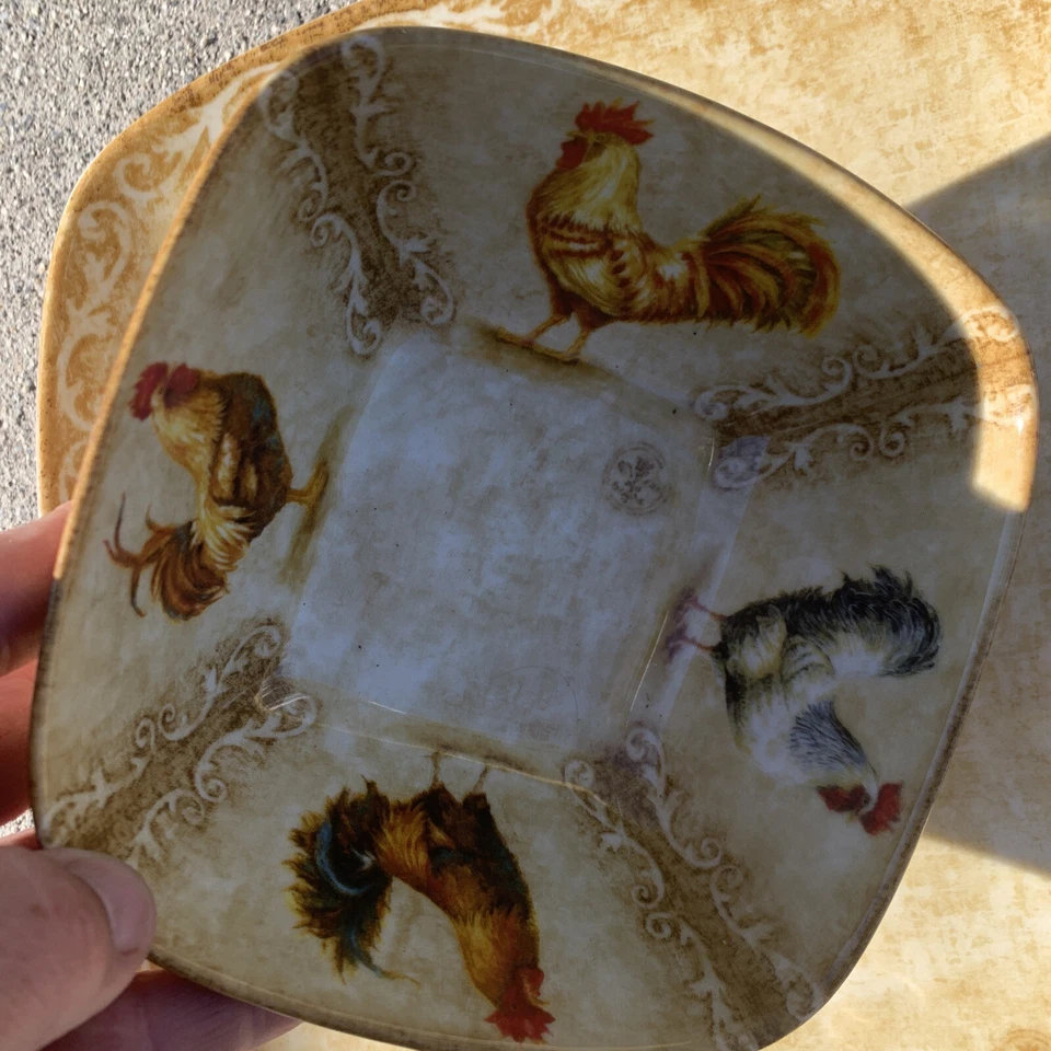 222 Fifth RUSTIC ROOSTER Chip & Dip prato de servir porcelana tigela CONJUNTO 2 ❤️sj10m3 - Imagem 3 de 4