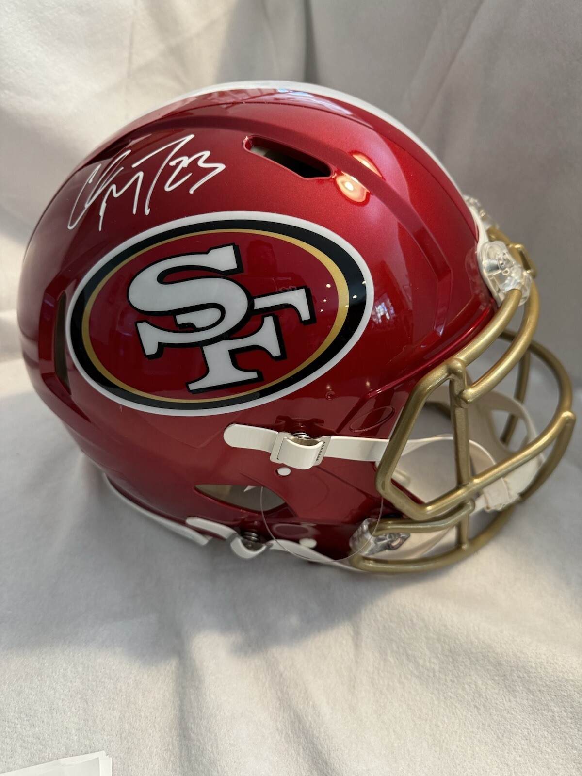 Christian McCaffrey Autographed Signed San Francisco 49ers 49ers Authentic Speed Red Flash Helmet 