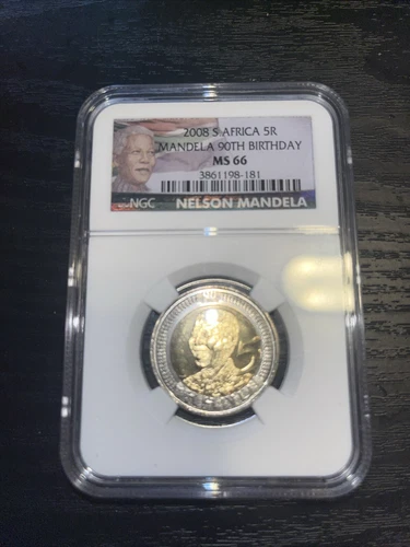 2008 South Africa 5 Rand Nelson Mandela's 90th Birthday Coin NGC MS66