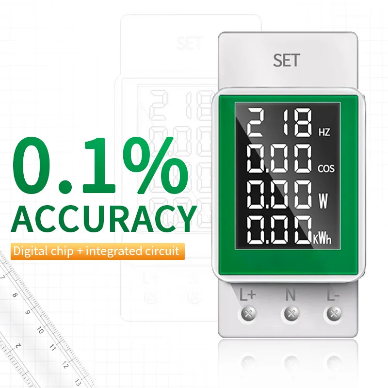 DEWIN 6-in-1 Digital Energy Meter – DIN Rail Mount, 100A, KWh & Power Monitor