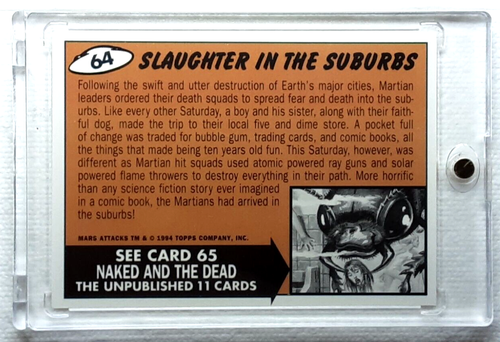 2012 Mars Attacks Card 64 SLAUGHTER IN THE SUBURBS. FREE ONE-TOUCH-HOLDER - Picture 2 of 2
