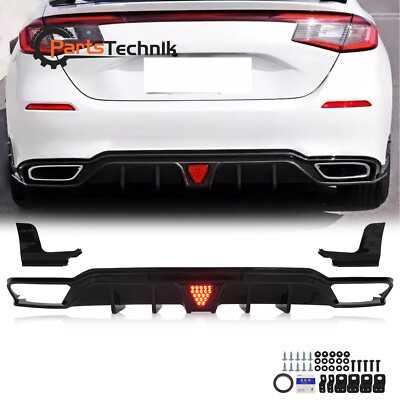 FOR 2022-25 HONDA CIVIC FL1 5DR HATCHBACK JDM GLOSSY BLACK LED REAR DIFFUSER KIT
