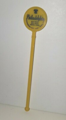 PHILADELPHIA BLENDED WHISKY YELLOW PLASTIC SWIZZLE STICK DRINK STIRRER