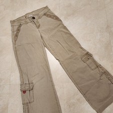 VTG Z Cavaricci Womens Size 5 Utility Cargo Pants Zip Pockets Beige Streetwear