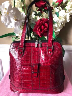 $368 Jack Georges Croco Collection Paulina Dome Tote 2664 red  (PU900