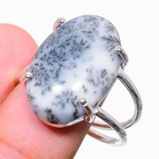 Natural Dendritic Agate Gemstone 925 Sterling Silver Jewelry Ring Size 8 US