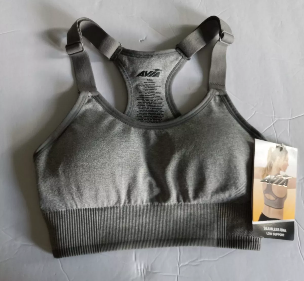 New Avia Women's Keyhole Cami Sports Bra SMALL Gray Seamless Low