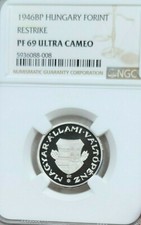 1946 HUNGARY SILVER 1 FORINT RESTRIKE NGC PF 69 ULTRA CAMEO VERY RARE TOP POP 1