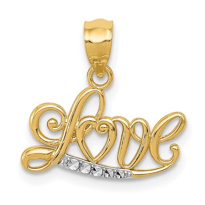 Avariah massiver 14k Gelbgold mit Rhodium diamantgeschliffener LIEBE Anhänger - 15 mm