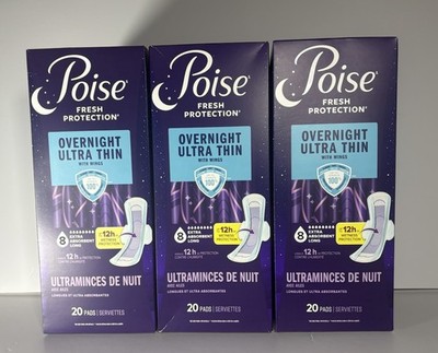 Poise Overnight Ultra Thin Pads With Wings Extra Absorbent, 60ct New