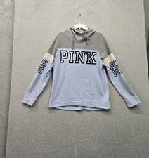 PINK Victoria's Secret Women Hoodie M Blue Colorblock Logo Fleece Drawstring