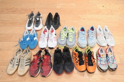 Lot of 12 Pairs of Sneakers Shoes Nike ,Adidas Diadora, New  Balance,Yonex