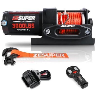 Compact 3000 lb Synthetic Rope Electric Winch with Auto-Brake & Remote Control