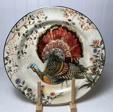 Pottery Barn Botanical Harvest Bird Stoneware Dinner Plates - Mixed Set of 4