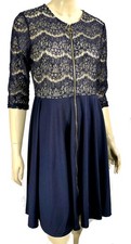 NWT Navy Crochet Lace Zipper Front Measeor A Line Sheath Dress L