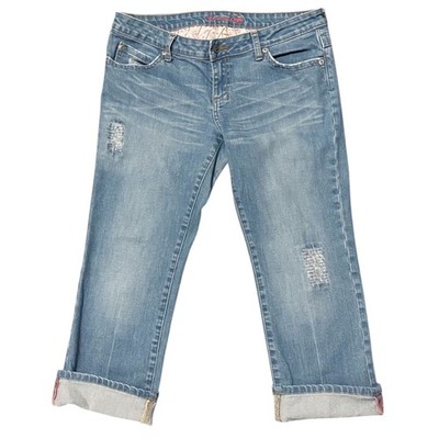 Y2K American Eagle Denim Jeans Capri Crop 10 Low Rise Distressed Light Wash AEO