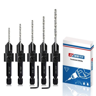 Countersink Drill Bit Set 5pc M2 HSS 82 Degree Hex Shank Woodworking 616 Screws