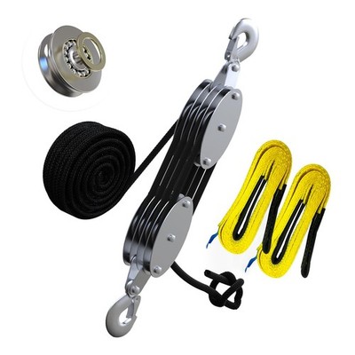4-Wheel Block and Tackle Pulley System 4400LB Work Load for Garage Hunting