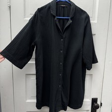 Madewell Shirt Dress Womens S Black Gauze Cotton Oversized Button Front