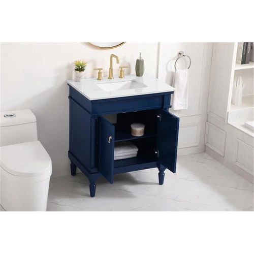 Elegant Decor Lexington 30" Traditional Wood Bathroom Vanity in Blue/Gold - Picture 16 of 16