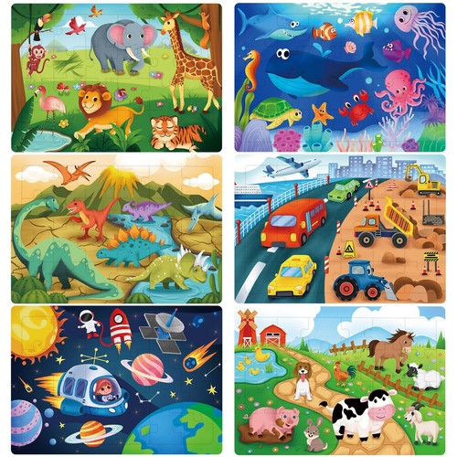 Puzzles for Kids Ages 4-6 6 Pack 24 Piece Wooden Jigsaw Puzzles for Toddlers