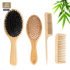 Hair Brushes Set, Boar Bristle and Bamboo Detangling Combs for Women/Men, Thick/