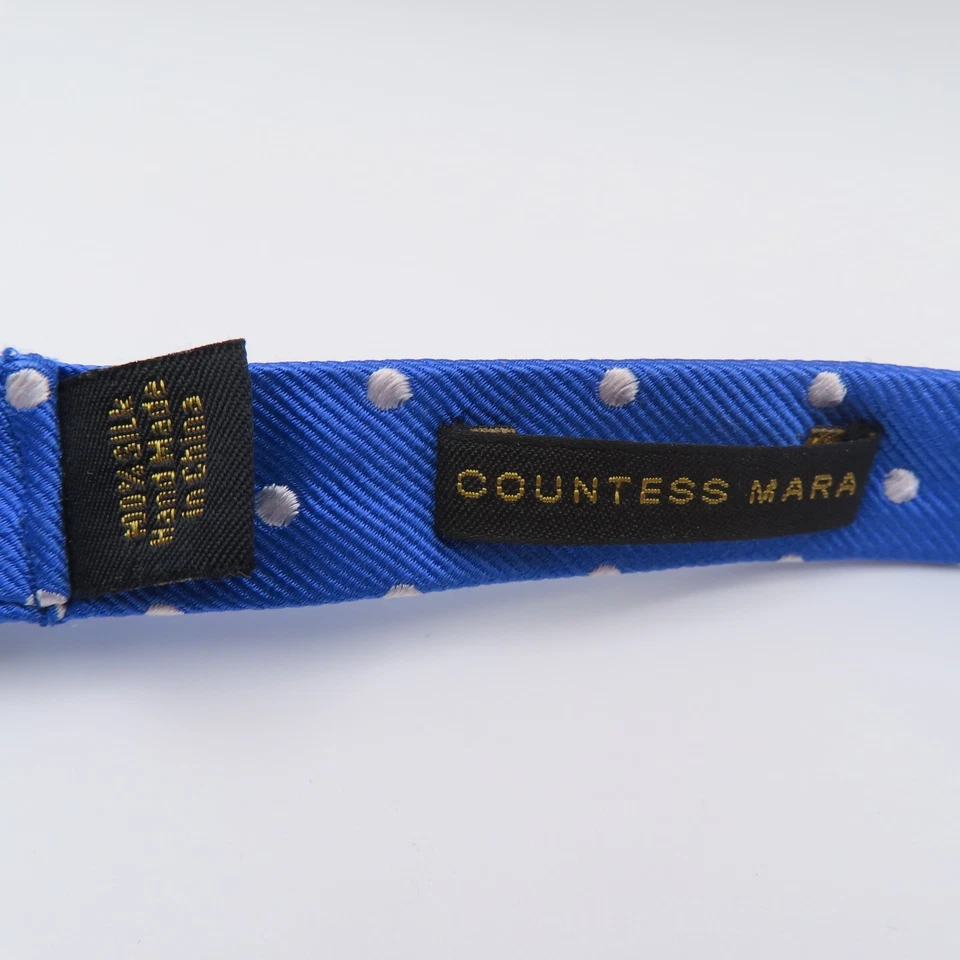 Countess Mara 领结蓝色白色圆点 2.5 英寸宽丝绸 — 第 3/4 张图片